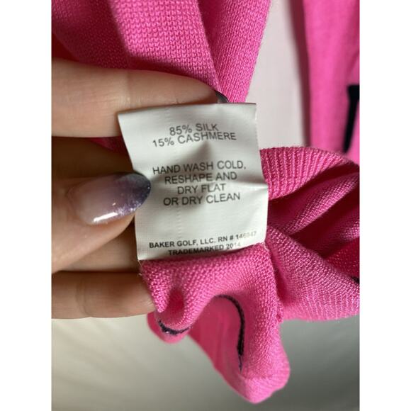 Baker Golf Womens S NWT Pink Silk Cashmere Golf Tee Print V-Neck Sweater Preppy - Picture 6 of 8